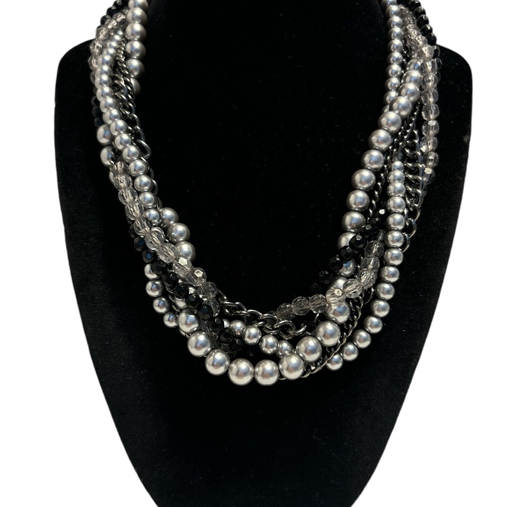 🌻Premier Designs Gunmetal Tone Layered Beaded Necklace 18”+4”
